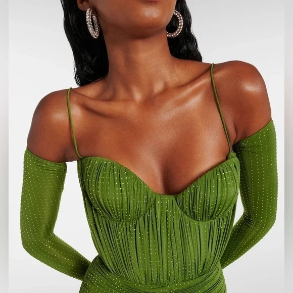 Alex Perry Embellished Ruched Jersey Mini Dress - Picture 2 of 6